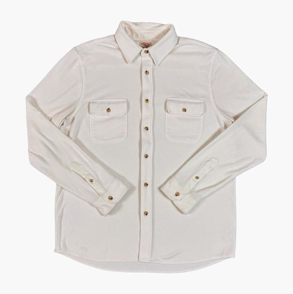 Faherty Solid Knit Button Up Shirt Long Sleeve Pockets Size L Off White